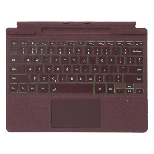 Teclado Bluetooth con retroiluminación de un solo color y panel táctil para Microsoft Surface Pro 9/10/11/12 (rojo vino)
