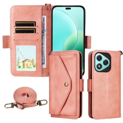 Funda de piel de vacuno cruzada con ranuras para múltiples tarjetas para Honor 400 Lite (rosa)