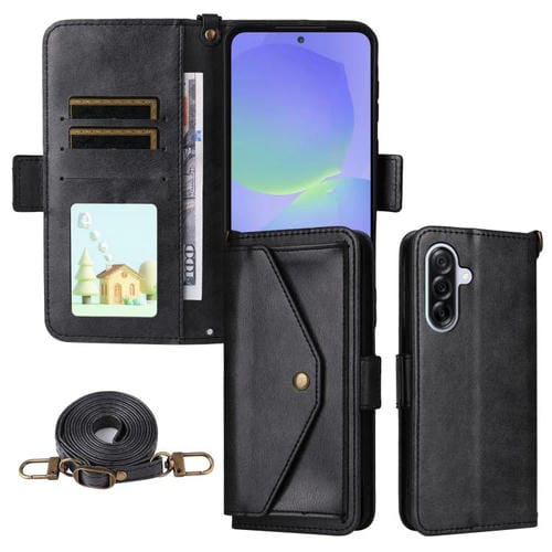 Funda de piel de vacuno cruzada con ranuras para múltiples tarjetas para Samsung Galaxy A36 5G (negra)