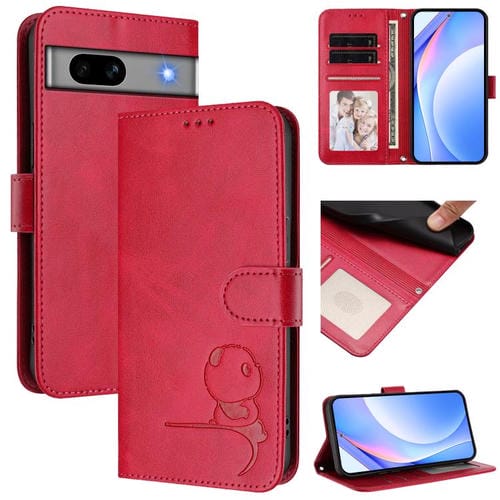 Funda de cuero con relieve RFID y cordón para Google Pixel 7a (rosa)