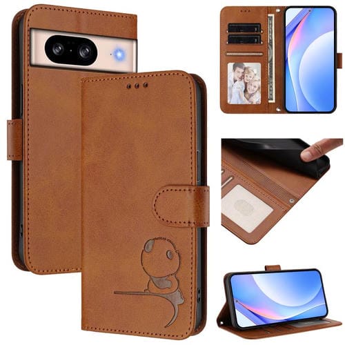 Funda de cuero con relieve RFID y cordón para Google Pixel 8 (marrón)