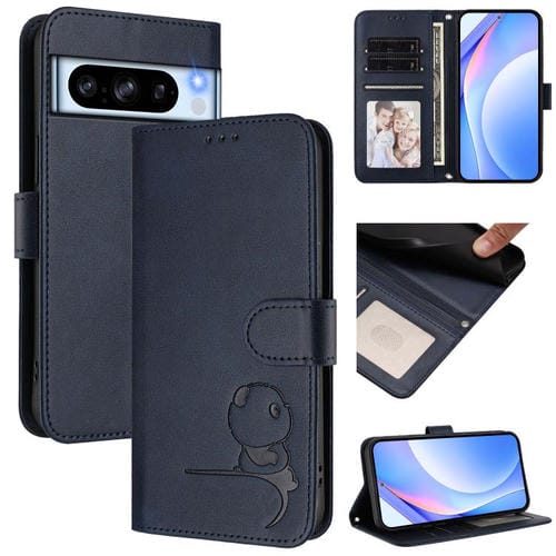 Funda de cuero con estampado RFID y cordón para Google Pixel 8 Pro (azul)