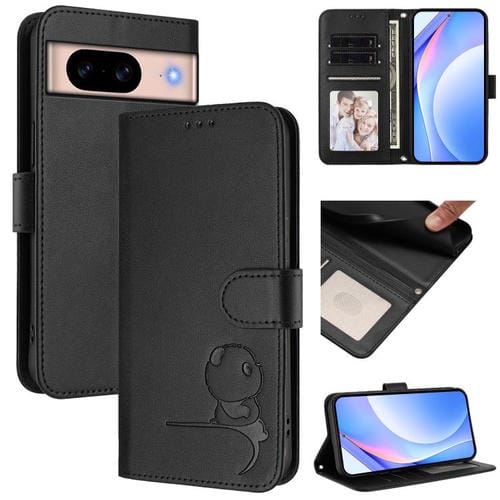 Funda de cuero con estampado RFID y cordón para Google Pixel 8a (negro)