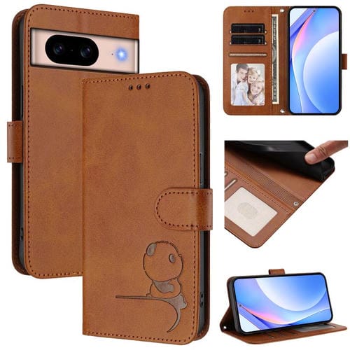 Funda de cuero con estampado RFID y cordón para Google Pixel 8a (marrón)