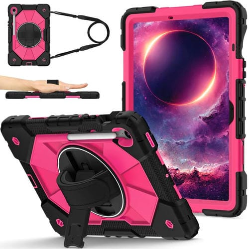 Funda híbrida de silicona con diseño de robot para Samsung Galaxy Tab S10 FE/S9 (negro, rosa y rojo)