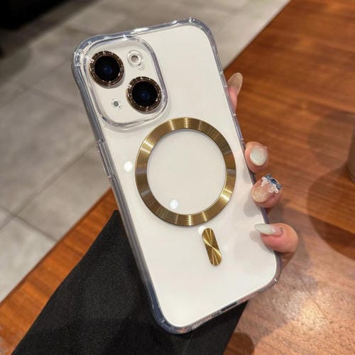 Funda MagSafe de acrílico transparente para iPhone 14 (dorada)