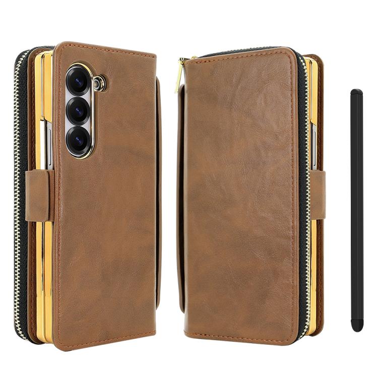 Funda de cuero con hebilla magnética y RFID para Samsung Galaxy Fold5 de VIETAO (marrón)