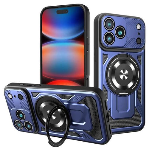 Funda protectora con soporte giratorio MagSafe para iPhone 17 Pro Max (azul)