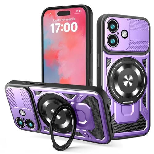 Funda protectora con soporte giratorio MagSafe para iPhone 17 (morado)