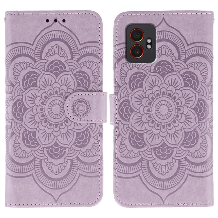 Funda de cuero con estampado de mandala y sol para Samsung Galaxy XCover7 Pro (morado)