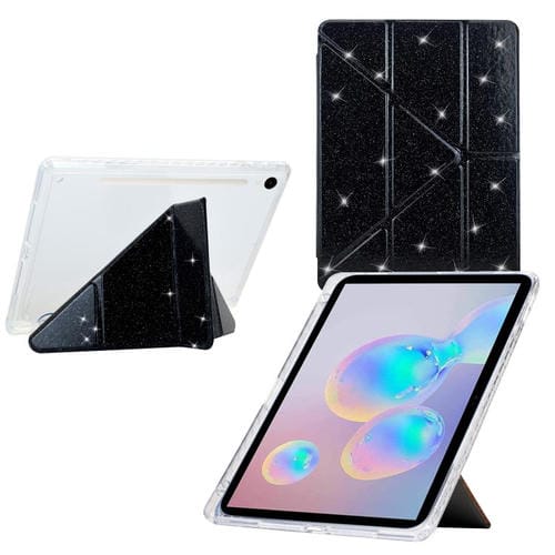 Funda plegable en Y de acrílico transparente con purpurina para Samsung Galaxy Tab S10 FE/S9 (negro)