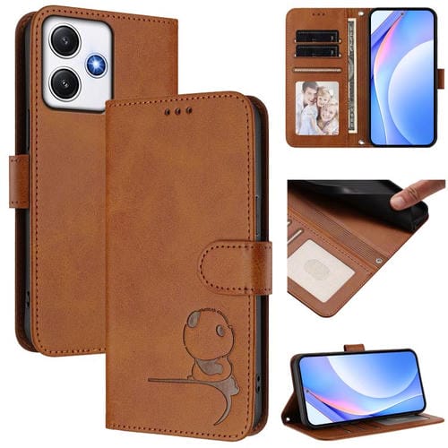 Funda de cuero con estampado RFID y cordón para Redmi 12 4G / 12 5G Global / India (marrón)