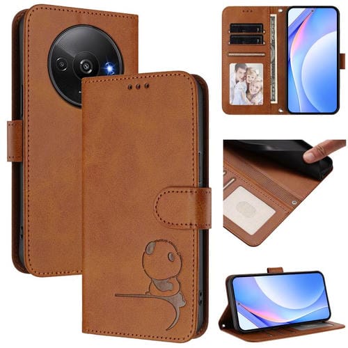 Funda de cuero con relieve RFID y cordón para Redmi A3/A3x/Xiaomi Poco C61 (marrón)