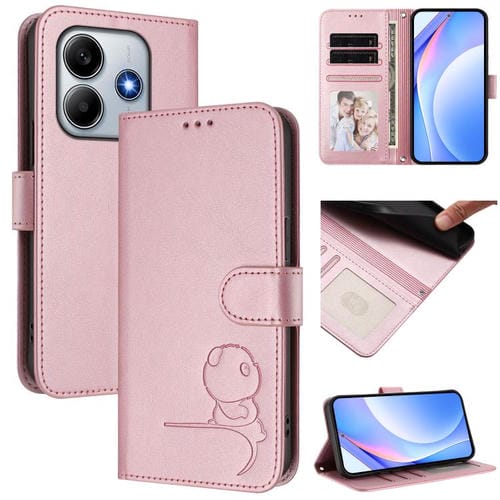 Funda de cuero con estampado RFID y cordón para Redmi Note 14 5G Global/India (rosa)