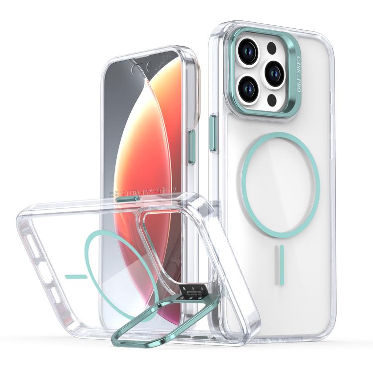 Funda para iPhone 14 Pro con marco de lente MagSafe transparente y brillante (azul)