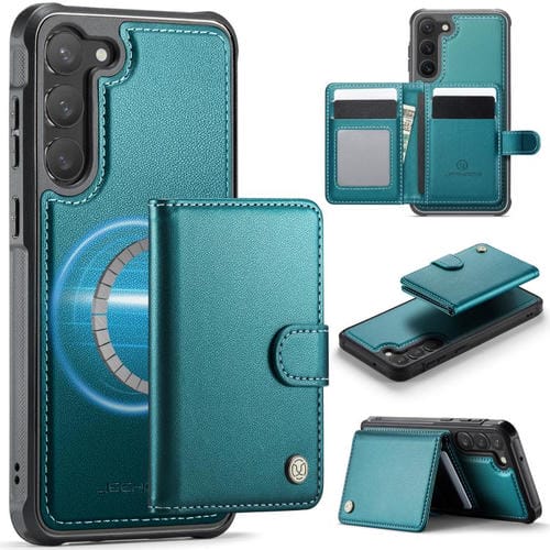 For Samsung Galaxy S23+ 5G JEEHOOD J09 Buckle Card Bag MagSafe Magnetic Style RFID Leather Phone Case(Green)