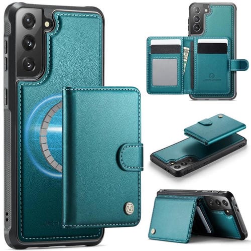 Funda de cuero con hebilla magnética para Samsung Galaxy S21+ 5G JEEHOOD J09, con ranuras para tarjetas, MagSafe, RFID (verde)