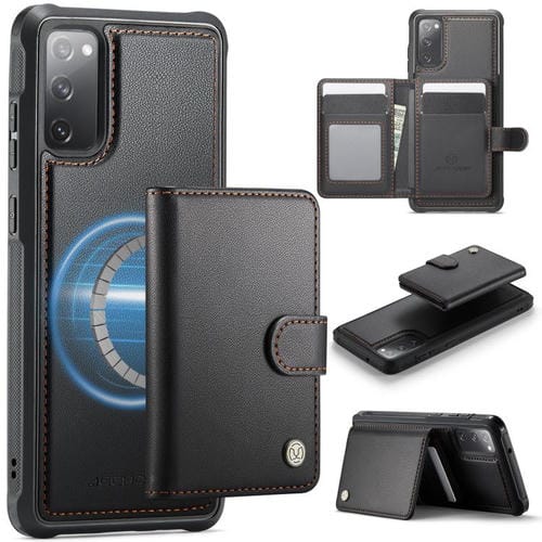 Funda de cuero con hebilla magnética para Samsung Galaxy S20 FE JEEHOOD J09, con ranuras para tarjetas, estilo RFID, MagSafe (negro)