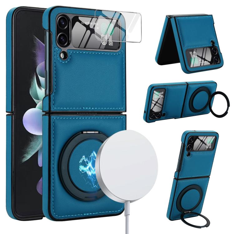 Funda de cuero con soporte giratorio y película MagSafe integrada para Samsung Galaxy Z Flip4 (azul)