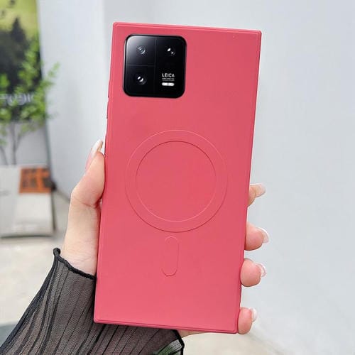 Funda magnética MagSafe de silicona líquida de color sólido para Xiaomi 13 (rojo camelia)