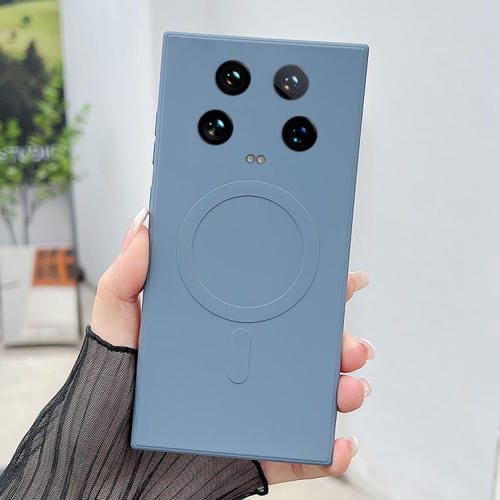 Funda magnética MagSafe de silicona líquida de color ultra sólido para Xiaomi 14 (gris lavanda)