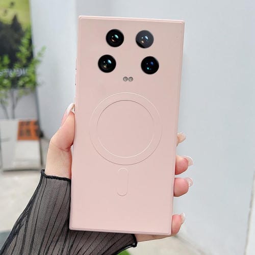 Funda magnética MagSafe de silicona líquida de color ultra sólido para Xiaomi 14 (rosa)