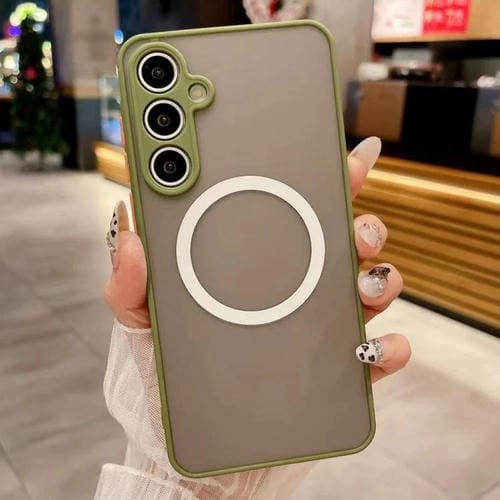 Funda MagSafe con diseño de ojo de águila y textura natural para Samsung Galaxy A14 4G/5G (verde militar)