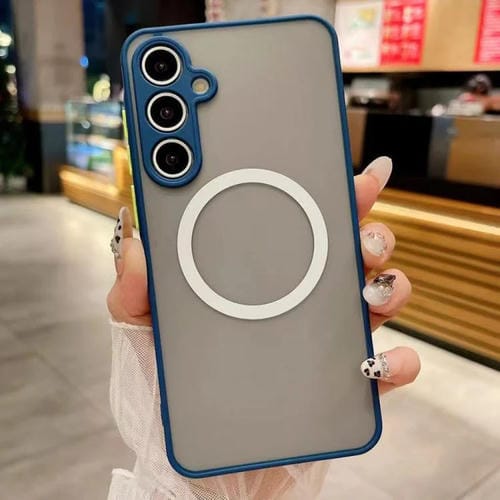 Funda MagSafe con diseño de ojo de halcón para Samsung Galaxy A55 5G (azul rey)