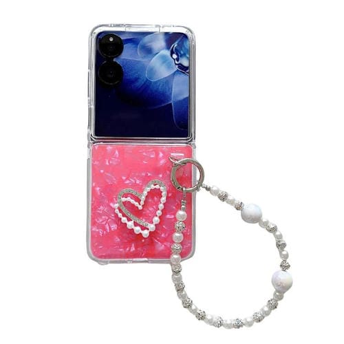 Funda para Xiaomi Mix Flip 2 con textura perlada y diseño de corazón, con pulsera (roja)