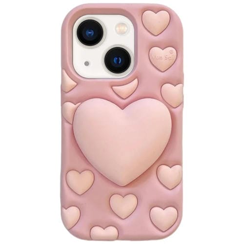 Funda de silicona con forma de corazón 3D para iPhone 15 Plus (rosa)