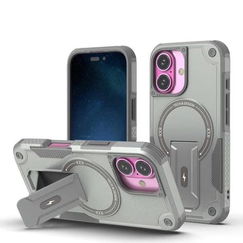 Funda híbrida de TPU y PC con soporte Magsafe para iPhone 17 (gris)
