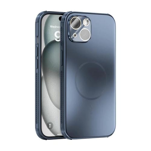 Funda ABEEL MagSafe esmerilada con disipación de calor y película para lente para iPhone 15 (azul oscuro)