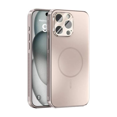 Funda ABEEL MagSafe esmerilada con disipación de calor y película para lente para iPhone 13 Pro Max (oro rosa)