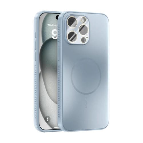 Funda ABEEL MagSafe esmerilada con disipación de calor y película para lente para iPhone 13 Pro Max (azul claro)