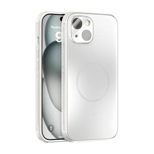 Funda ABEEL MagSafe esmerilada con disipación de calor y película para lente para iPhone 13 (blanca)