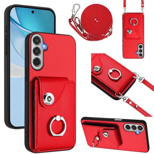 Funda para Samsung Galaxy M35 5G con tarjetero, anilla y cordón largo (roja)