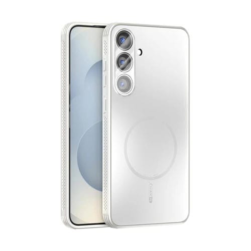 Funda ABEEL MagSafe esmerilada con disipación de calor y película para lente para Samsung Galaxy S25 5G (blanca)