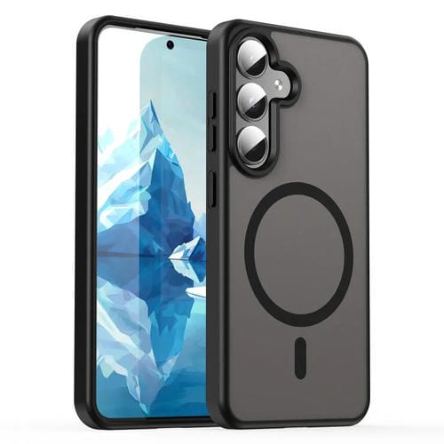 Funda híbrida de TPU translúcida MagSafe para Samsung Galaxy S25 5G, serie Fanying, color negro translúcido