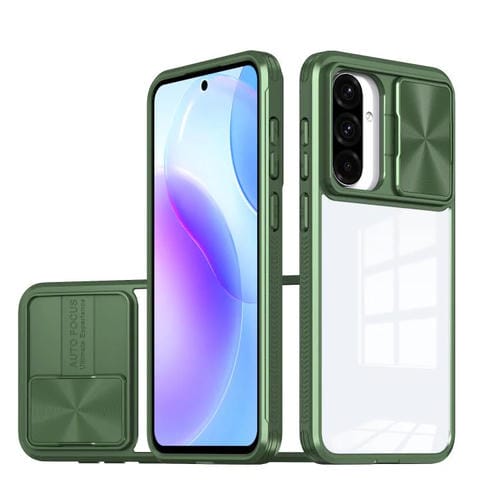 Funda deslizante de acrílico transparente + PC + TPU para Samsung Galaxy A56 5G / A36 5G (verde oliva)