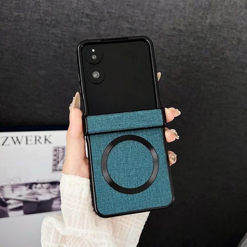 Funda magnética con textura de tela para Xiaomi Mix Flip 2 CD Magsafe (verde oscuro)