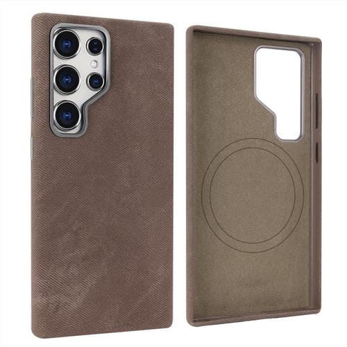 Funda VIETAO de cuero sintético con textura vaquera retro MagSafe para Samsung Galaxy S25 Ultra 5G (marrón)