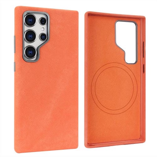 Funda VIETAO de cuero sintético con textura vaquera retro MagSafe para Samsung Galaxy S25 Ultra 5G (naranja)