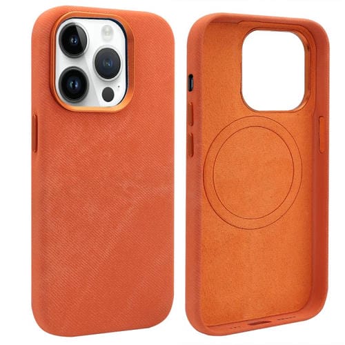 Funda VIETAO de cuero sintético con textura vaquera retro MagSafe para iPhone 14 Pro (naranja)