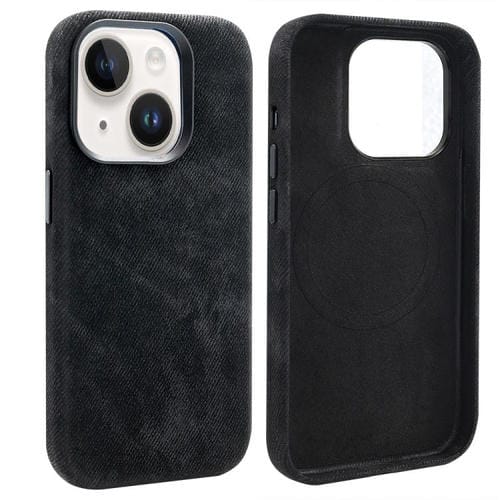 Funda VIETAO de cuero sintético con textura vaquera retro MagSafe para iPhone 14 (negra)