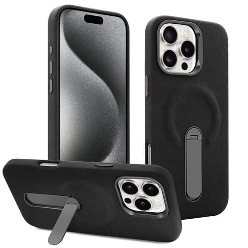 Funda VIETAO de piel sintética MagSafe de gamuza con soporte para iPhone 15 Pro (negra)