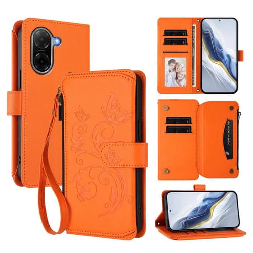 Funda de cuero con cremallera para Redmi A5 4G (171,7 mm) y Xiaomi Poco C71 (naranja)