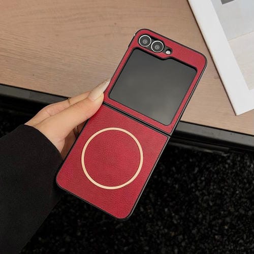 Funda MagSafe con textura Crazy Horse para Samsung Galaxy Z Flip6/Flip7 FE (roja)