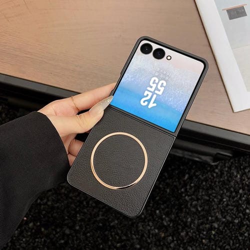 Funda MagSafe con textura Crazy Horse para Samsung Galaxy Z Flip5 (negra)