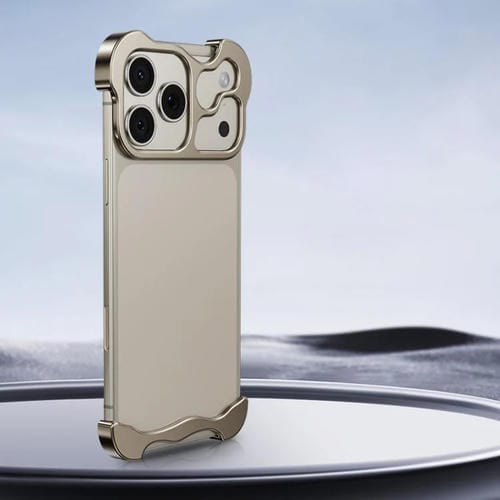 Funda para iPhone 17 Pro sin marco con esquinas metálicas y protector de lente (titanio)