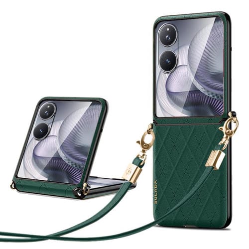 Funda plegable con textura rómbica y cordón para Xiaomi Mix Flip 2 (verde)